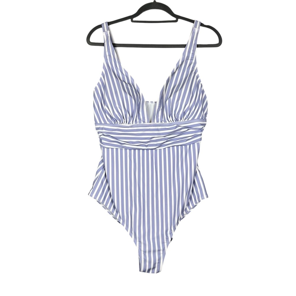 EOMENIE‎ One Piece Swimsuit Womens Size 2XL Blue White Striped Adjustable Straps